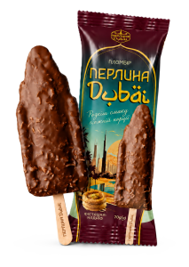 Морозиво пломбір «ПЕРЛИНА  DUBAI» шоколадний з хрустким цукром у кондитерській глазурі з кадаїф