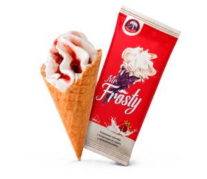 Морозиво пломбір «Mr. Frosty» з полуницею в сиропі у вафельному ріжку