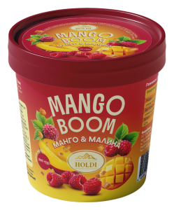 Морозиво MANGO BOOM «Манго-Малина» зі шматочками печива та полуничним кранчем